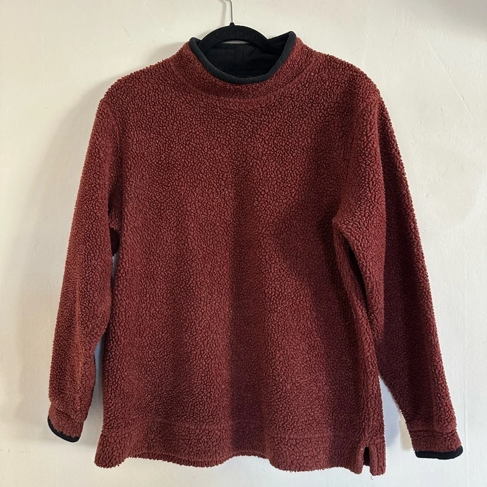 Vintage L.L.Bean Women Size S Sherpa Fleece Pullover Red Mock Neck 2000s Y2K - Picture 1 of 6
